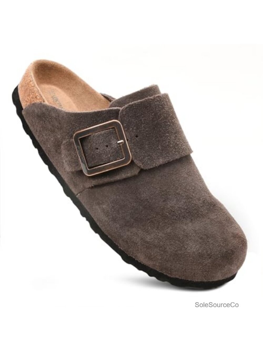 Genuine Leather Clogs Mules Arch Support Cork Footbed Adjustable Buckle